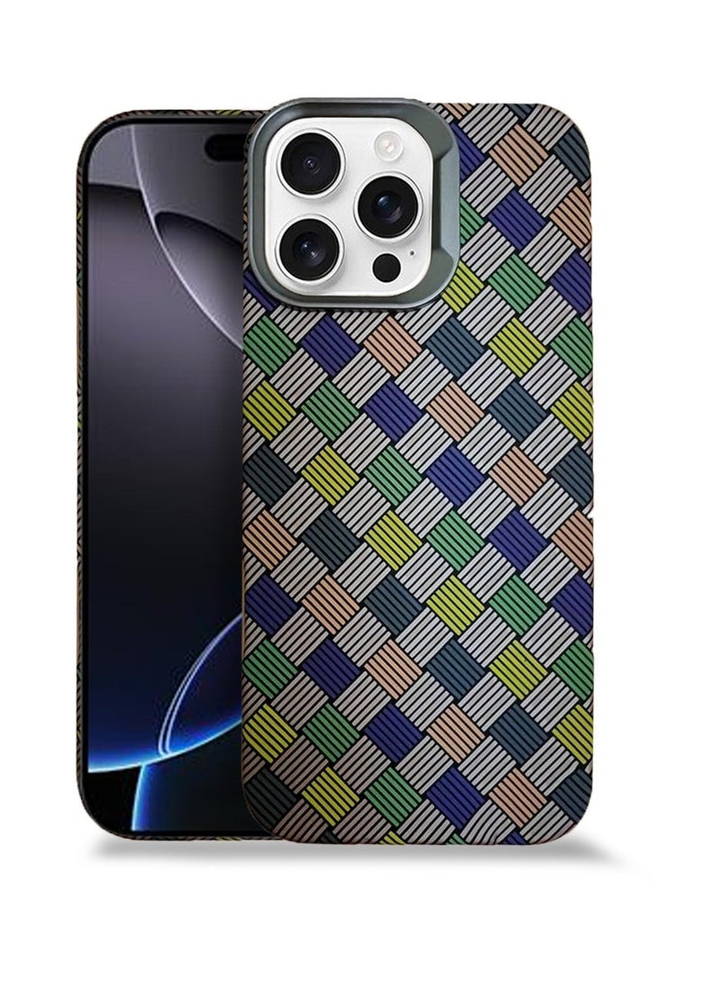 S-TOP Colorful Matte Carbon Fiber Block Basket Weave Pattern Back Cover Case for Apple iPhone 16 Pro Max 2024 Shockproof Slim Protective Phone Case - Image 1